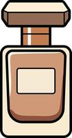 Small beige perfume bottle with a square design and elegant cap. vector