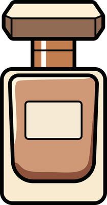 Small beige perfume bottle with a square design and elegant cap.