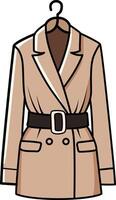 Stylish beige coat with a belt, perfect for layering during colder seasons. vector