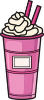 Pink milkshake with whipped cream and two straws, a fun and refreshing treat. vector