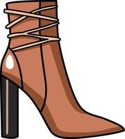 Brown high-heel boots with a pointed toe and elegant shape. vector