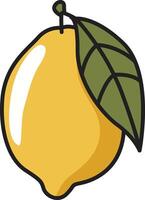 A hanging lemon with a green leaf, fresh and organic, ideal for nature and food illustrations. vector