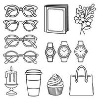 A cozy and stylish doodle set featuring everyday aesthetic elements, perfect for lifestyle and design projects. vector