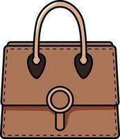 Brown structured handbag with a top handle and elegant details. vector