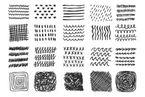 Hand drawn abstract doodle patterns with various shapes and lines. Strikethrough, scribble emphasis lines, crazy hatches, ovals and crosses vector