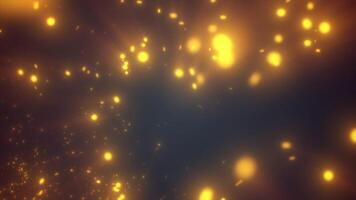 A glowing, golden abstract background with scattered light particles and smoky textures, resembling cosmic energy or fireflies in a misty atmosphere video