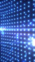 Abstract glowing blue LED grid lights creating a futuristic digital effect. High-tech background with illumination video