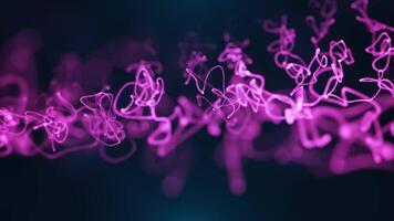 Glowing abstract purple light trails forming flowing wave patterns on a dark futuristic video