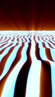 A surreal abstract landscape with wavy, glowing blue and orange patterns extending into the horizon, resembling a futuristic terrain under a radiant sky video