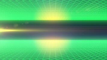 A glowing green grid pattern with a futuristic horizon and light reflections, representing concepts of data visualization and digital connectivity video