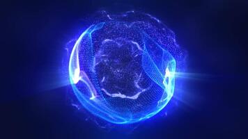 Glowing blue energy sphere with fluid patterns in a dark abstract space futuristic video