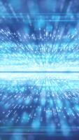 Burst of light particles in a blue digital landscape, depicting futuristic technology and communication video