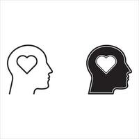 Head heart icon set.concept of love or amour good feeling and harmony with smile face, illustration on white background. vector