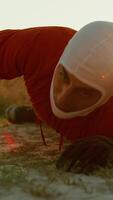 Suffocating Astronaut Crawls Lying On The Ground In Planet With Toxic Atmosphere video