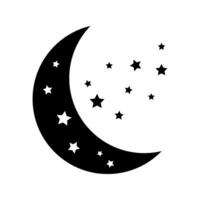 A black and white crescent with stars on it vector