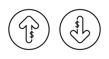 Dollar arrow outline up and down icon on circle line. USD growth and decline sign. Increase and decrease currency symbol vector