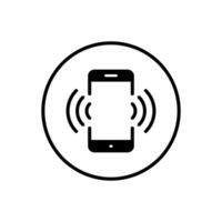 Vibrating mobile phone icon on circle line. Cellphone connection sign. Smartphone vibrate symbol vector