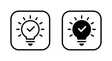 Insight, tip icon. Light bulb with check mark symbol on square line vector