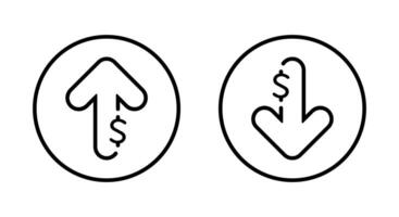 Dollar arrow up and down outline icon on circle line. Increase and decrease USD sign symbol vector