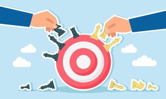 Two hands play chess against each other on a target board, illustration of business competition in achieving company targets vector