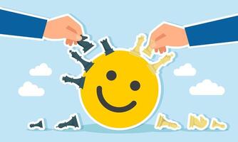 Two hands play chess against each other on a happy emoticon, illustration of business competition and rivalry in capturing market attention vector