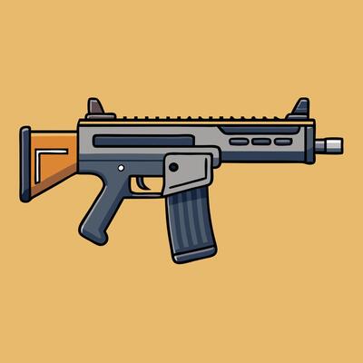 An automatic rifle on a yellow background