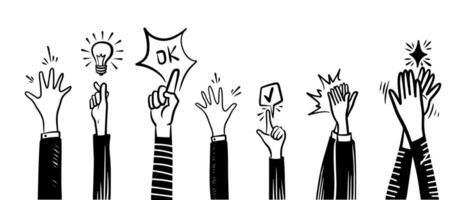 doodle hands up,Hands clapping. applause gestures. clapping. illustration vector