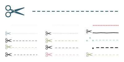 Scissors and Cutting Line Icons Set vector