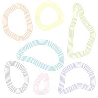 Abstract outlines of organic blob like shapes. Pastel colors. White background. Hand-drawn style. Repeating lines. Irregular forms. Varied sizes. Isolated elements. Playful design. Modern art. vector