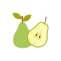 Fresh pear and pear half in flat style. illustration Isolated on white background vector
