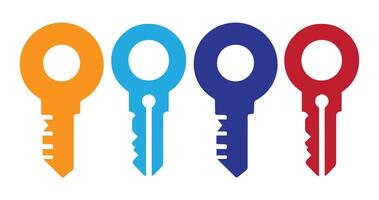 four keys with different colors on a white background vector
