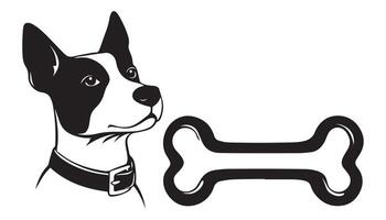 black and white dog with a bone vector
