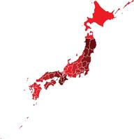 Japan Maps with Red Monochrome Color for District Borders Asian Country vector