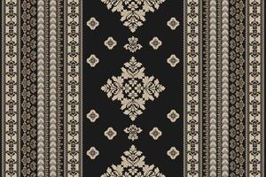 Seamless yellow and golden floral damask shape with geometric ethnic tradition pattern texture on black background vector