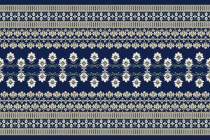 Seamless white and gold floral damask shape with geometric ethnic tradition pattern texture on navy blue background vector