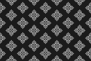 Seamless white floral damask shape with geometric ethnic tradition pattern texture on black background vector