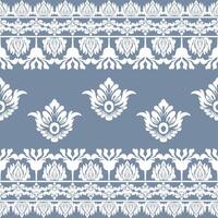 Seamless white floral nature damask shape with geometric ethnic tradition pattern texture on pastel blue background vector