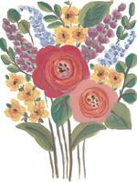 a painting of vibrant color flowers in a vase vector