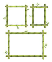 Green bamboo frames with bamboo leaves, in different geometric shapes, on a white background. Cartoon illustration vector