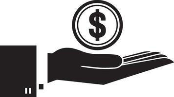 a hand holding a dollar coin and a dollar sign vector