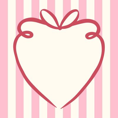 Heart frame with red bow, ribbon and pink striped background. Coquette aesthetic hand drawn girlhood design templates for Valentines day, wedding, social media, poster, cover, postcard
