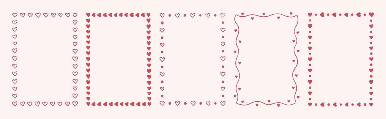 Set of heart rectangle frame. Love poster template. Doodle border in place for your text. Hand drawn design templates for Valentines day, wedding, poster, cover, postcard