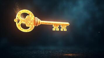 Illuminated Key Floating in a Mysterious Atmosphere with Sparkling Effects video