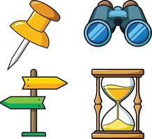 Set of Icons Representing Direction, Time, and Observation Tools vector