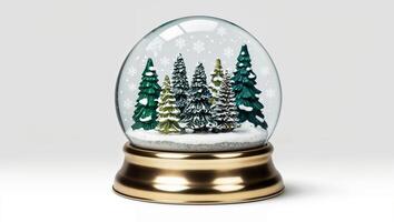 Decorative Snow Globe Featuring Festive Evergreen Trees and Snowflakes photo