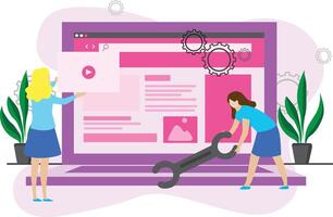 Team Developing Website Flat Design Illustration, Website Developer vector