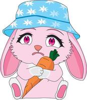 Sad Rabbit With Carrot Sitting On Floor Bunny Character Mascot vector