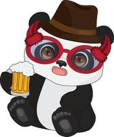 Cool Panda With Red Goggles Holding Beer Chibi Character Mascot vector