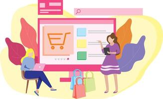 Shopping App Developer Flat Illustration Cartoon Character Web Illustration vector