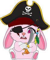 Pirate Rabbit With Hat Eyepatch Sword Bunny Character Mascot vector